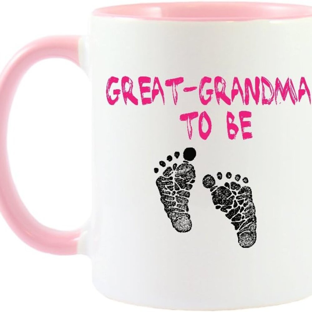 Great-Grandma To Be (Footprints) - Coffee Cup/Tea Mug (White/Pink)